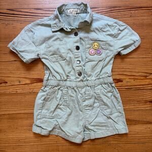 Derek Heart mint green smily face patch short sleeve girls romper SIZE 6